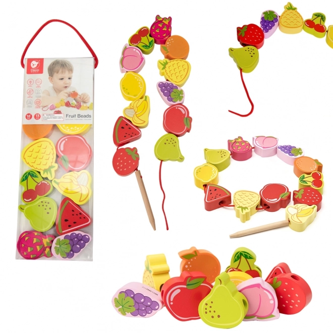Houten rijgblokken met fruit