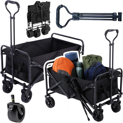 Opvouwbare strand- en tuinkar 120 l, draagvermogen 80 kg – zwart