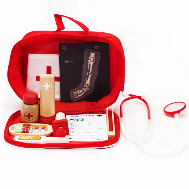 Set dokter/l-arts 19st hout/plastic in kartonnen verpakking 21x16x8cm