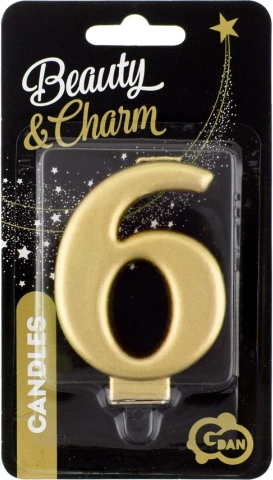 Taartkaars nummer 6 goud 8 cm