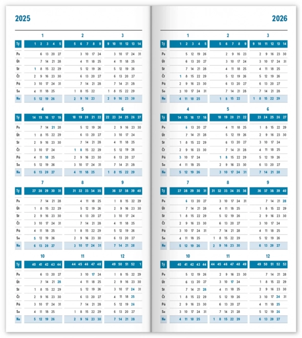 NOTIQUE Zakagenda Blauw 2025, maandelijkse planner, 8 x 18 cm