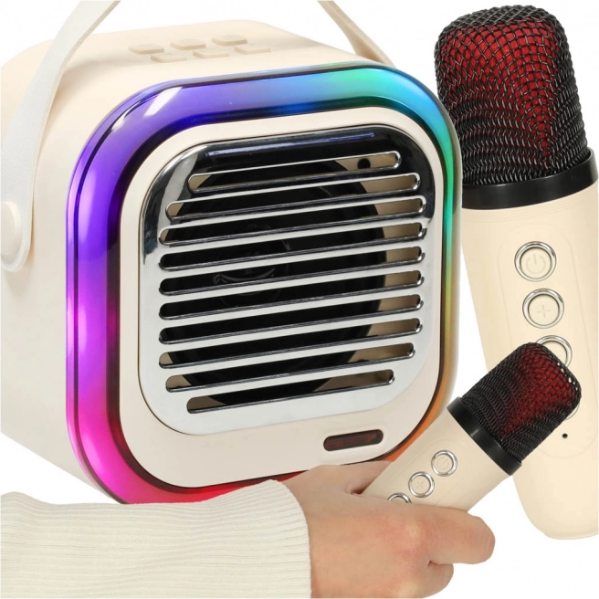 Karaokeset met Bluetooth‑luidspreker 10 W, 2 draadloze microfoons en RGB‑LED – crème