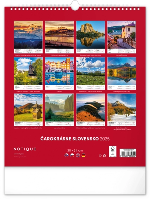 NOTIQUE Muurkalender Prachtig Slowakije 2025, 30 x 34 cm