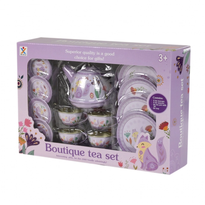 Kinder metalen theeservies in paarse kleur