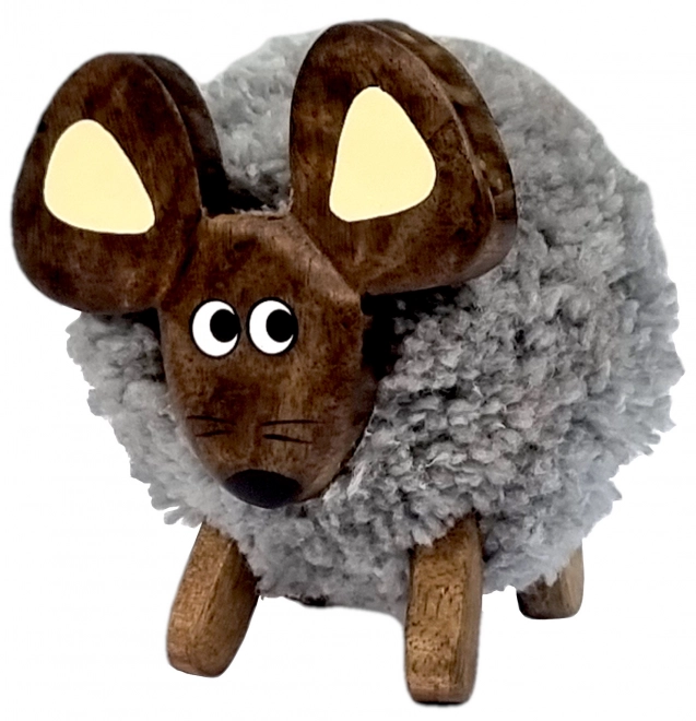 Houten decoratieve muis met textielvacht
