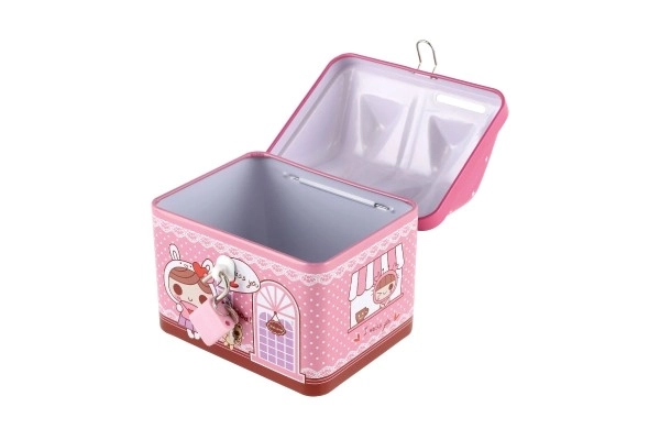 Blikken spaarpot huis met slot 12x11cm