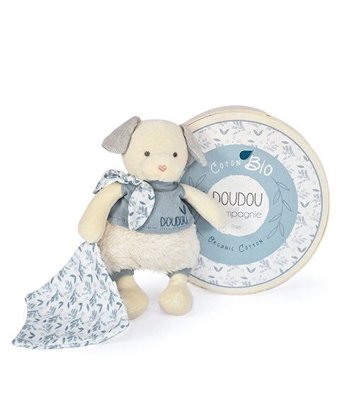 Geschenkset Doudou - Pluchen hondje met deken van BIO-katoen 22 cm