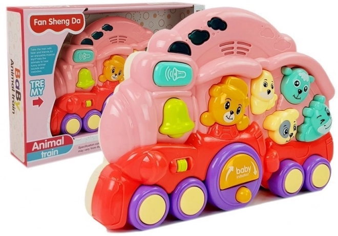 Interactieve roze locomotief met dieren en lichteffecten