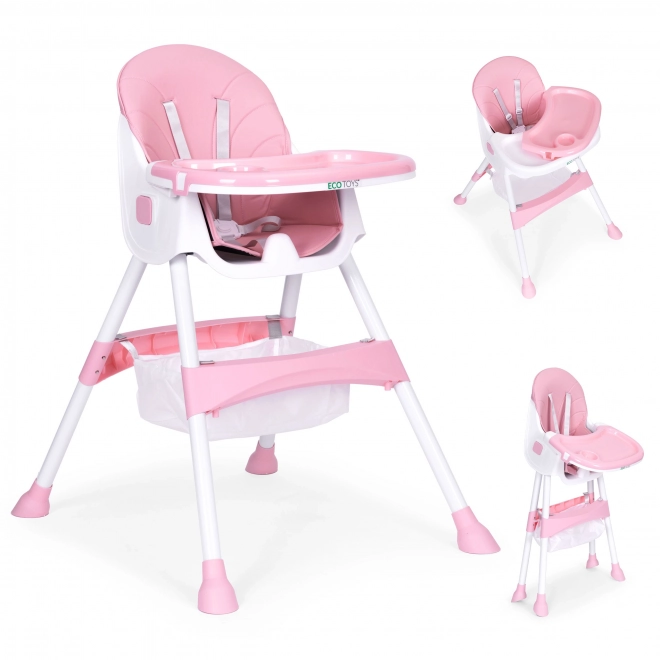 Kinder eetstoel met blad en mand, vijfpuntsgordel ECOTOYS – roze