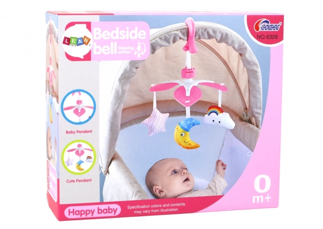 Roze clip voor kinderbedje met hemelse mobiel voor kinderen