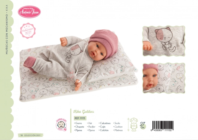 Antonio Juan 11115 KIKA - realistische pop met geluiden en zacht stoffen lichaam - 27 cm