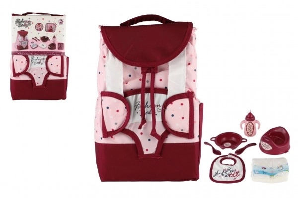 Rugzak met draagzak voor pop stof 17x26cm met accessoires voor pop in zak