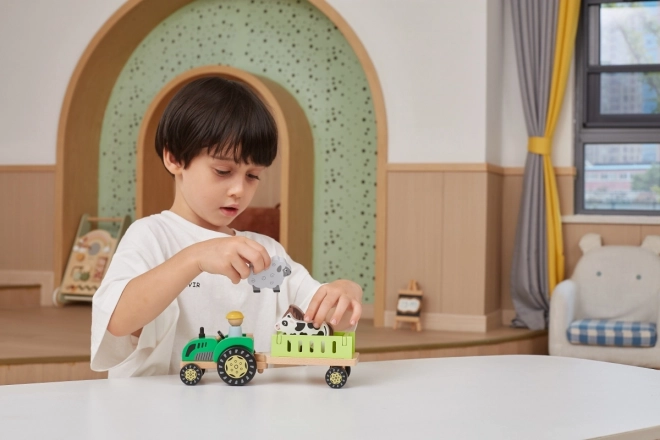 Houten tractor met diertjes