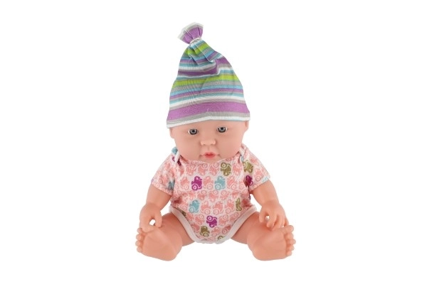 Baby/pop hard lichaam plastic 25 cm op batterijen met geluid 3 soorten in plastic tasje 13x28x7cm