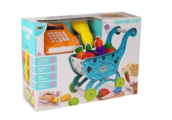 Kinderwinkelwagentje en kassa met accessoires