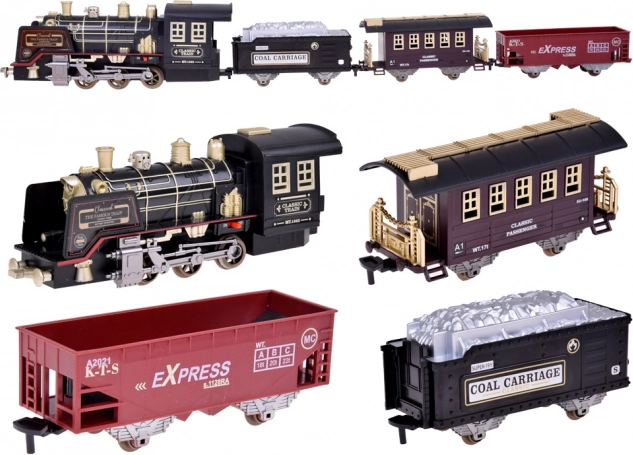 Grote retro trein met locomotief op afstandsbediening met licht en stoom