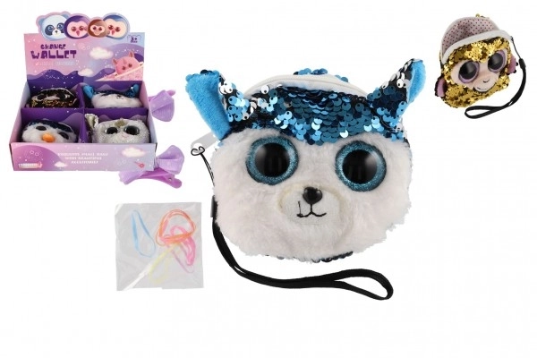 Meisjes stoffen portemonnee dier met pailletten en haaraccessoires
