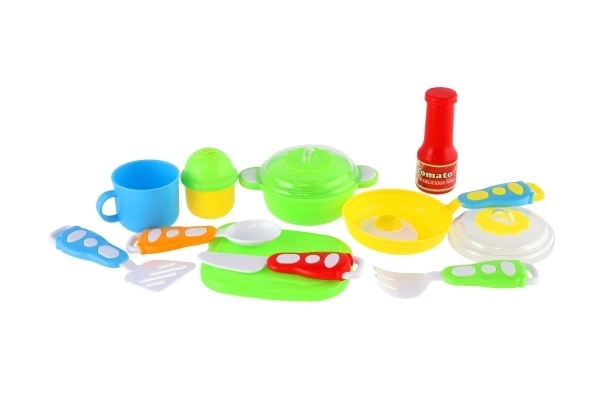 Set van plastic serviesgoed in zak 18,5x26x6cm