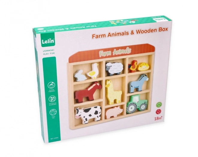 Houten set van boerderijdieren in een lijst