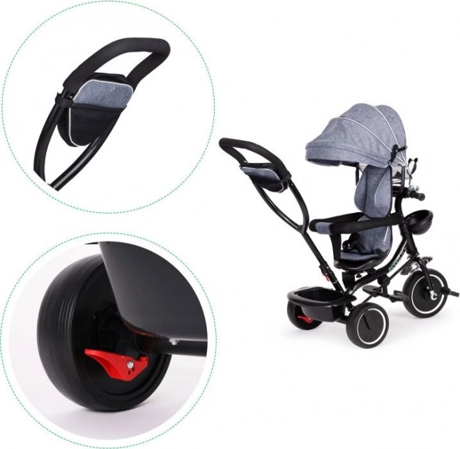 ECOTOYS Driewieler met dak en duwstang grijs