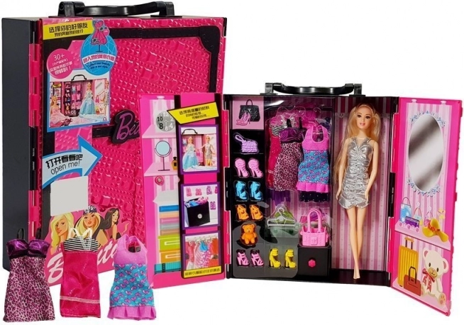 modieuze poppenkast roze koffertje met accessoireset