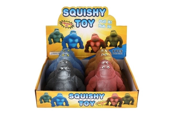 Gorilla anti-stress speelgoed gevuld met zand 400 g siliconen 12 cm 4 kleuren 8 stuks in doos