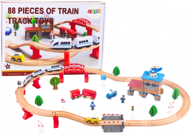 Houten treintje met spoor en accessoires, 88 stuks