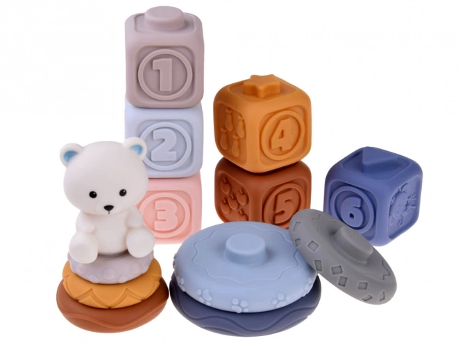 Zachte rubberen sensorische blokken piramide puzzel met teddybeer ZA4819