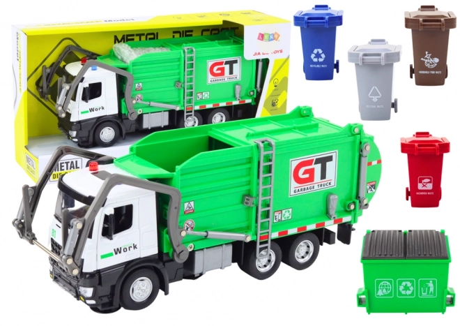 Groene multifunctionele metalen vuilniswagen met wrijvingsaandrijving