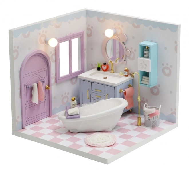 Negentien miniatuurhuisjes gezellige badkamer/Kattenhuis Miauw