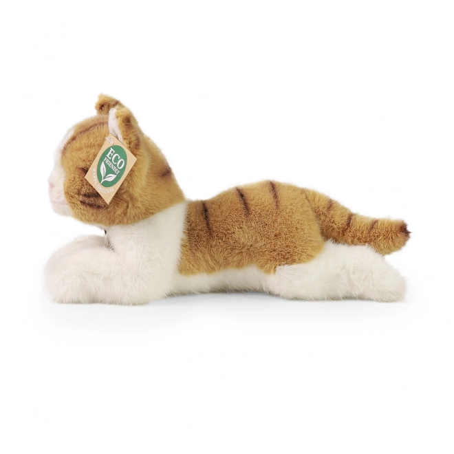Pluchen kat liggend bruin-wit Eco-Friendly