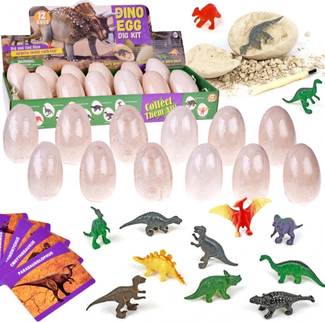 Archeologieset Dino-eieren 12 stuks met kaarten – ontdek de wereld van dinosaurussen