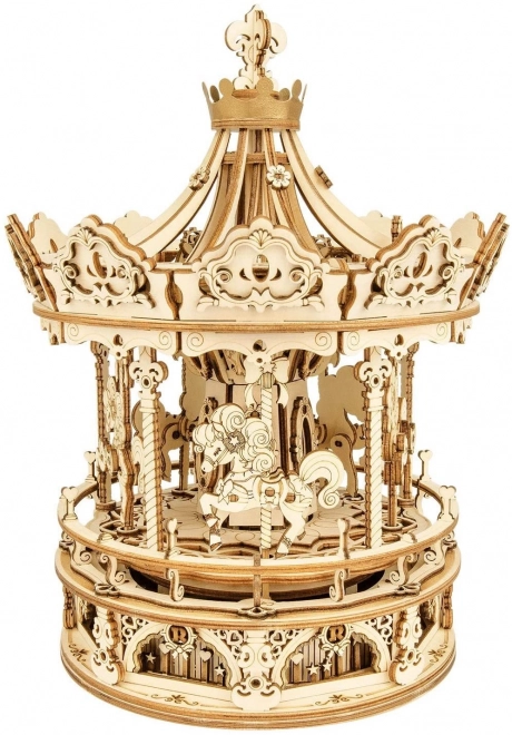 Carrousel met paarden - muziekdoosje - 3D houten bouwpakket