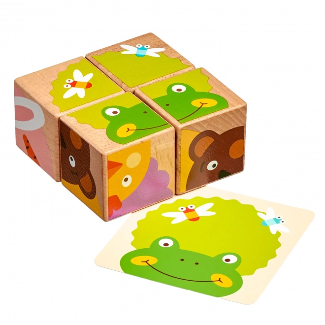 Lucy & Leo Co dieren eten - 4 houten puzzelblokken