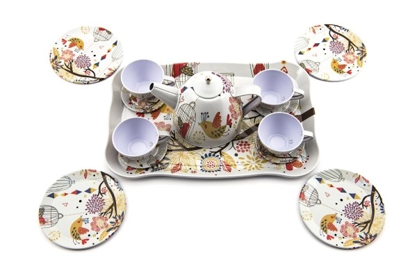 Theeset van 15 stuks tinnen servies