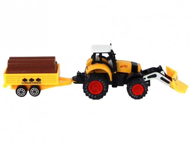 Tractor met aanhanger geel rood