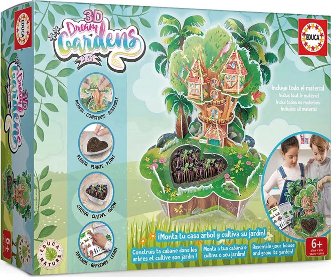EDUCA 3D DREAM GARDENS: boomhut 2-in-1 – creatieve set met mini-tuintje