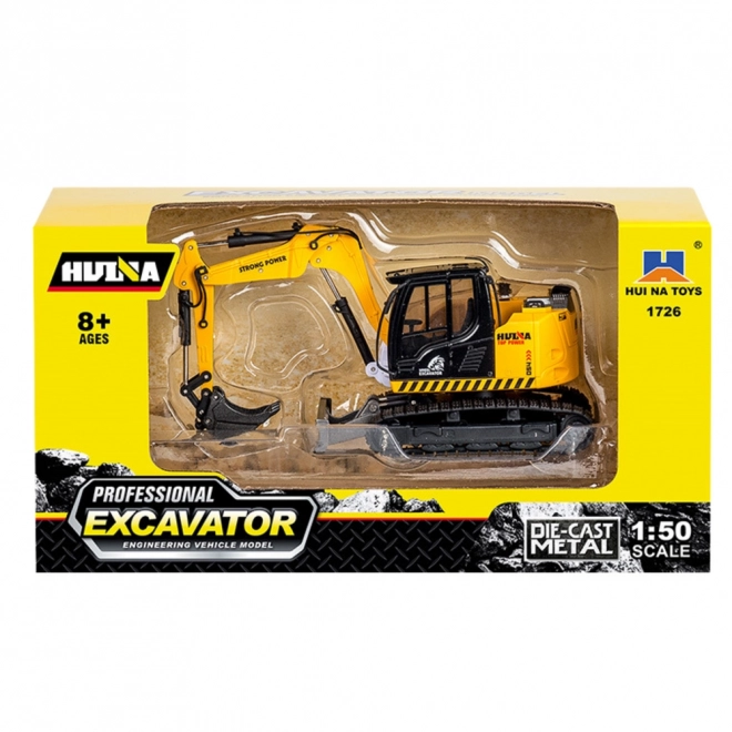Metalen rupsgraafmachine met schuiver Huina geel 1:50
