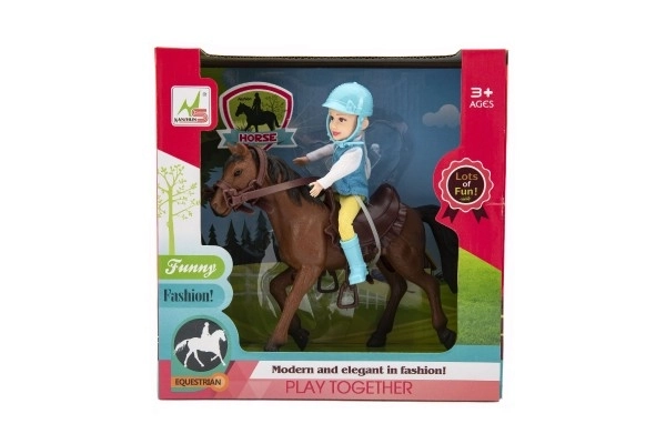 Paard + pop/jockey plastic 20cm in doos 23x23x9,5cm
