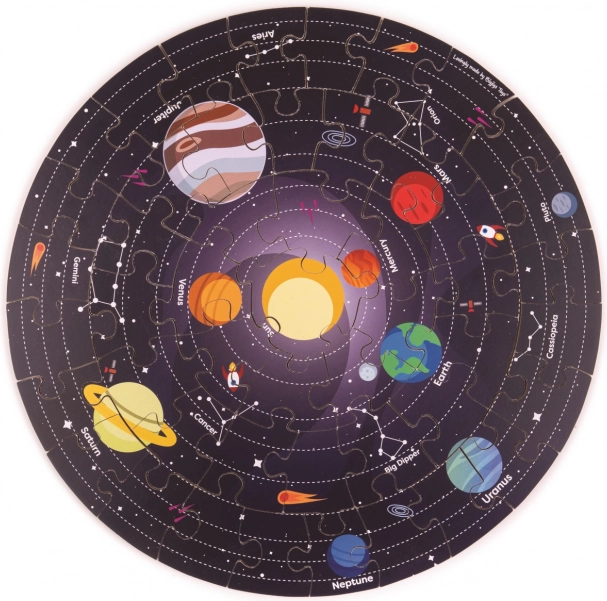 Ronde vloerpuzzel Zonnestelsel 50 stukjes