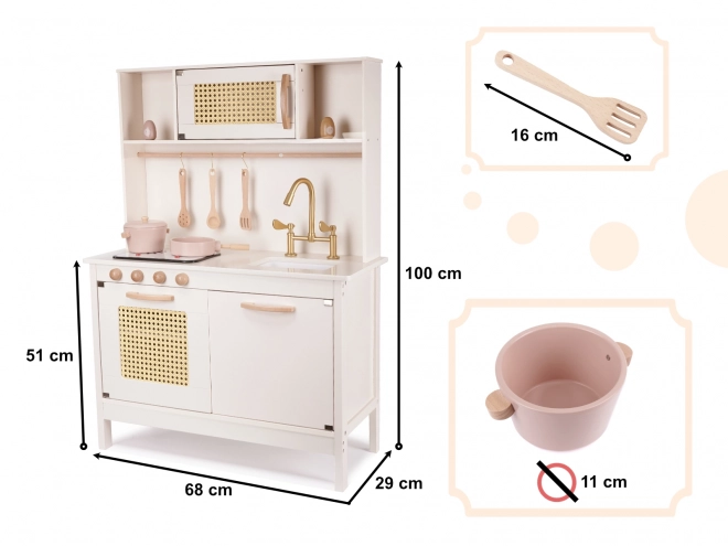 Kinder retro houten keuken met accessoires Boho