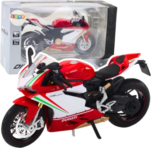 Metalen sportmotor 1:12 met licht- en geluidseffecten – rood‑wit