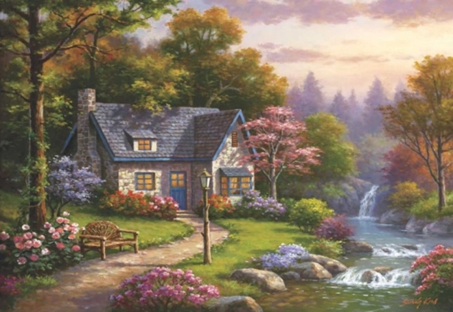 Puzzel Cottage bij Stonybrook Falls 2000 stukjes