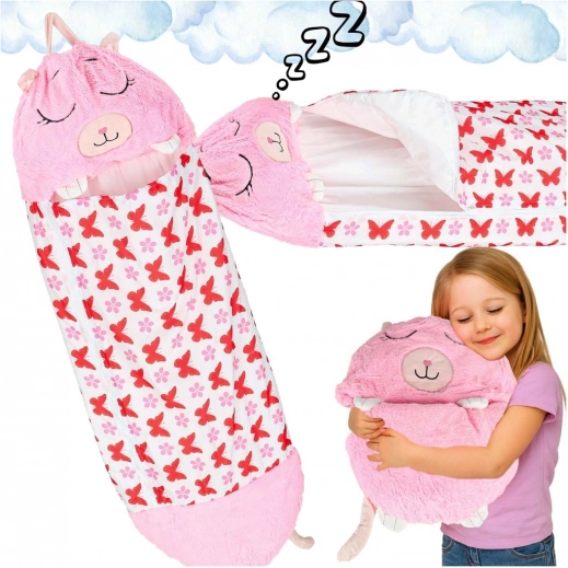 Kinderreisslaapzak 2-in-1 met kussentje 125 × 50 cm – roze