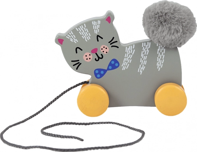 Houten poes op een touwtje