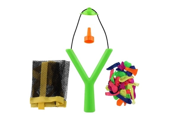 Katapult met waterbommen/ballonnen 36 stuks kunststof 14x19cm 2 kleuren in zakje