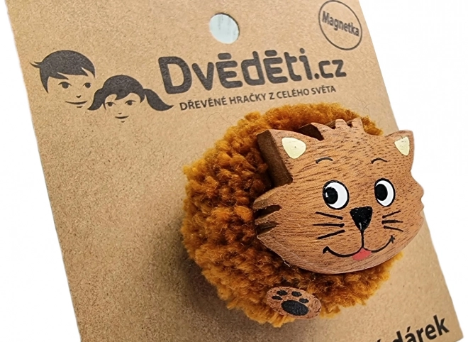 Grote houten magneet met pompom Kat