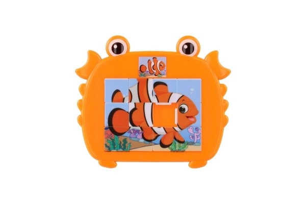 Dierlijke schuifpuzzel plastic 12,5x11cm 4 kleuren op kaart