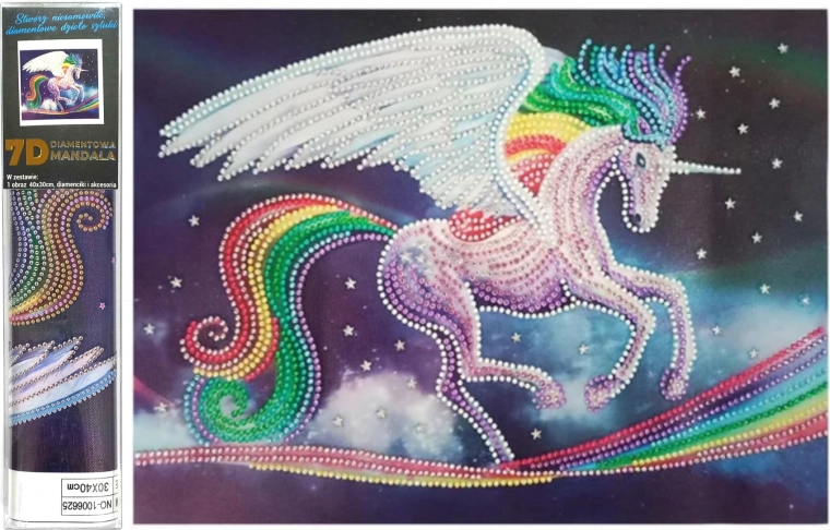 Diamant schilderen 7D – regenboogeenhoorn 30 × 40 cm