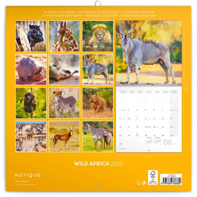 Notitiekalender Wilde Afrika 2025, 30 × 30 cm